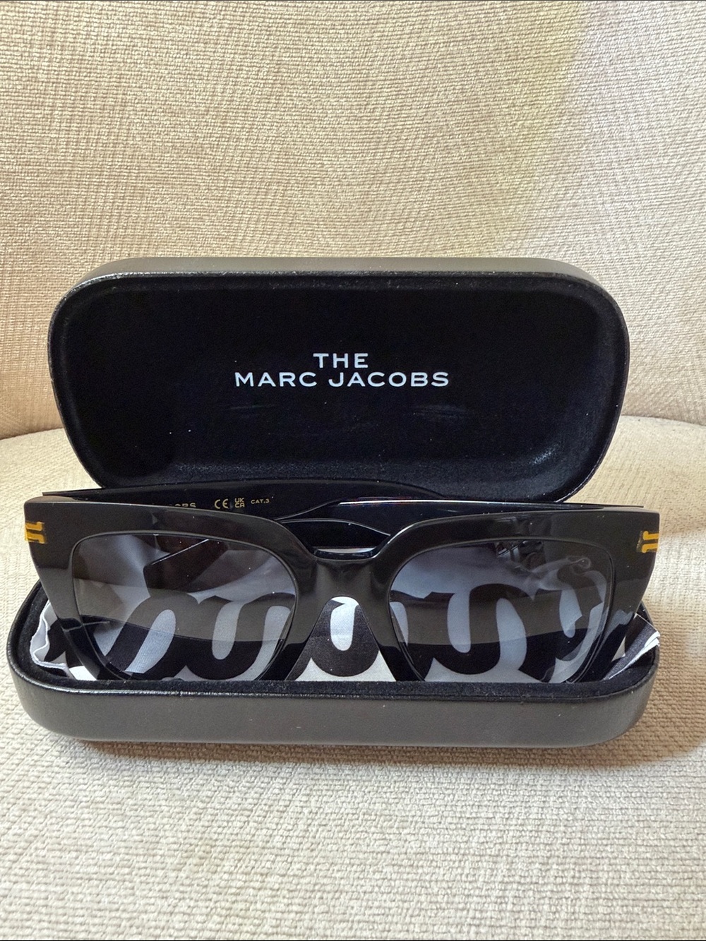 Marc Jacobs Black Rectangular Sunglasses with Gold Accents